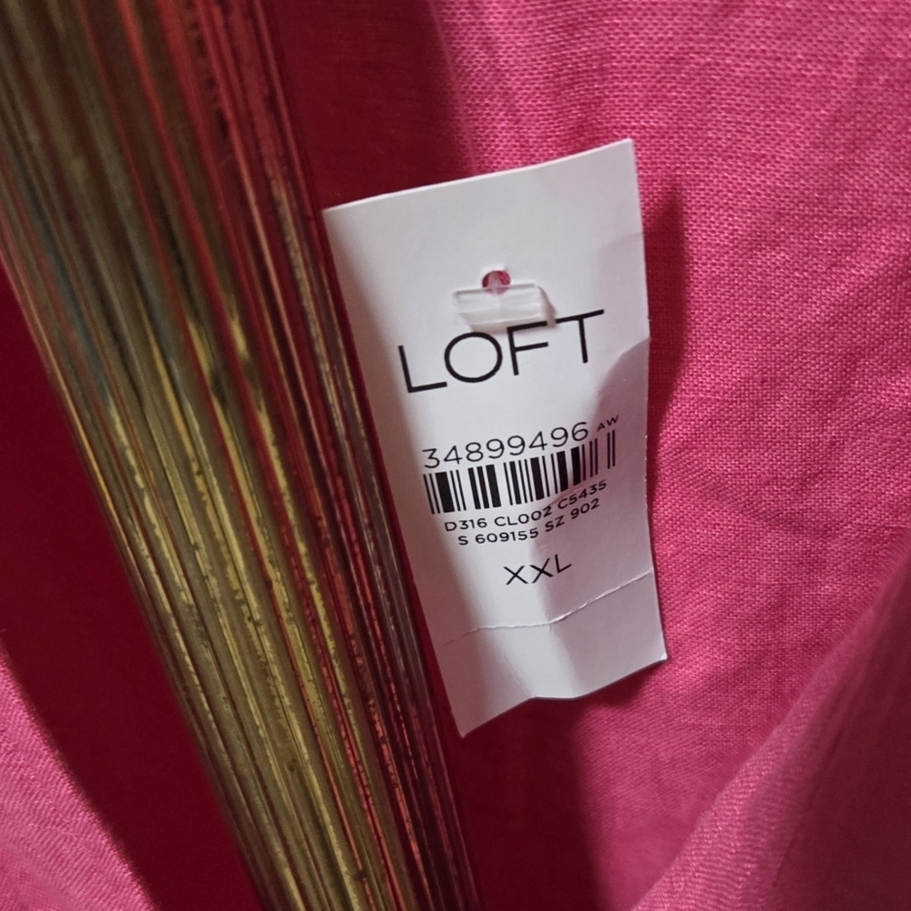 Ann Taylor Loft Fuchsia Pink Flutter Sleeve Linen Blend Pleat Tunic Dress Sz XXL - Picture 6 of 8